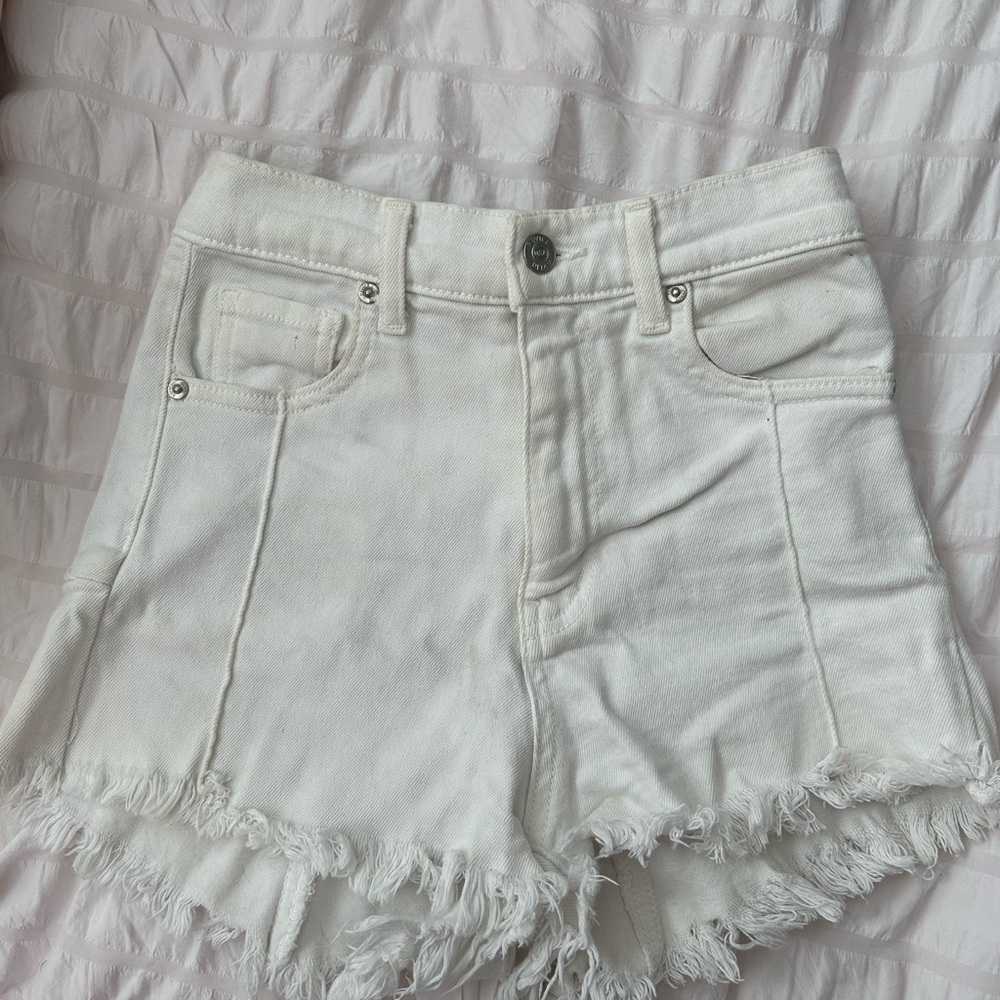 White Frayed Hem Denim Shorts
